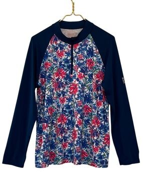 Reel Legends Reel-Tec Long Sleeve Floral Quarter Zip Performance Top XL